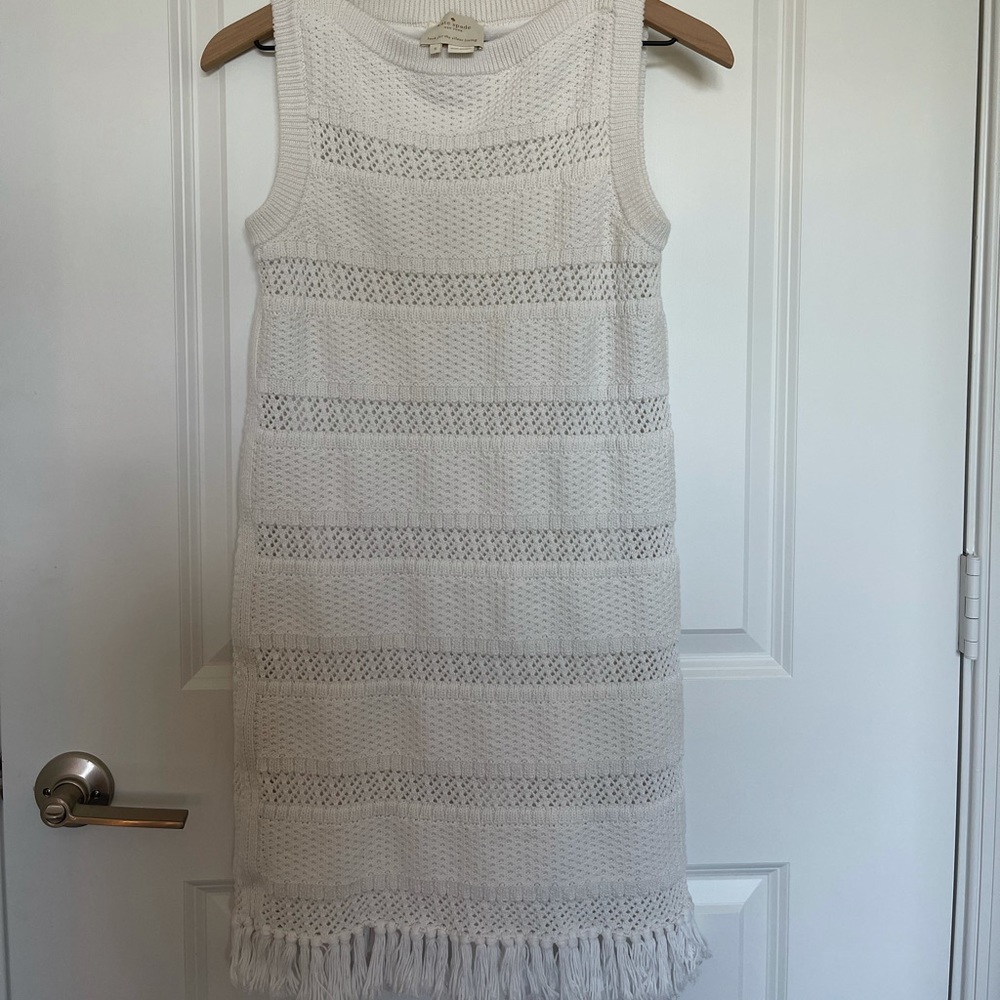 Kate Spade White Crochet Tassel Dress